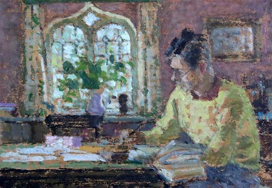 § Edward Le Bas, R.A. (1904-1966) Raymond Mortimer writing at a table in the study of The Bothy, Culham Court, Henley-on-Thames, circa